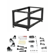 Picture of StarTech.com 4-Post 12U Mobile Open Frame Server Rack, Four Post 19" Network Rack with Wheels, Rolling Rack with Adjustable Depth for Computer/AV/Data/IT Equipment - Casters, Leveling Feet or Floor Mounting