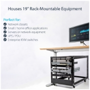 Picture of StarTech.com 4-Post 12U Mobile Open Frame Server Rack, Four Post 19" Network Rack with Wheels, Rolling Rack with Adjustable Depth for Computer/AV/Data/IT Equipment - Casters, Leveling Feet or Floor Mounting