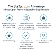 Picture of StarTech.com 4-Post 12U Mobile Open Frame Server Rack, Four Post 19" Network Rack with Wheels, Rolling Rack with Adjustable Depth for Computer/AV/Data/IT Equipment - Casters, Leveling Feet or Floor Mounting