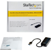 Picture of StarTech.com 4 Port USB 3.0 Hub - USB-A to 4x USB 3.0 Type-A with Individual On/Off Port Switches - SuperSpeed 5Gbps USB 3.1/3.2 Gen 1 - USB Bus Powered - Portable - 25cm Attached Cable~4 Port USB 3.0 Hub - USB-A to 4x USB 3.0 Type-A with Individual On/Off Port Switches - SuperSpeed USB 3.2 Gen 1 (5Gbps) - USB Bus Powered - Portable - 9.8" Attached Cable