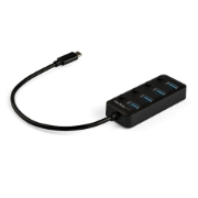 Picture of StarTech.com 4 Port USB C Hub - USB-C to 4x USB 3.0 Type-A Ports with Individual On/Off Port Switches - SuperSpeed 5Gbps USB 3.1/3.2 Gen 1 - USB Bus Powered - Portable - 25cm Attached Cable~4 Port USB C Hub - USB-C to 4x USB 3.0 Type-A Ports with Individual On/Off Port Switches - SuperSpeed USB 3.2 Gen 1 (5Gbps) - USB Bus Powered - Portable - 10" Attached Cable