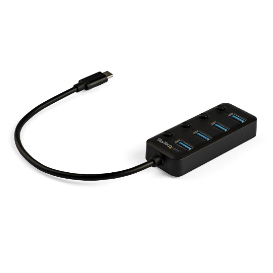 Picture of StarTech.com 4 Port USB C Hub - USB-C to 4x USB 3.0 Type-A Ports with Individual On/Off Port Switches - SuperSpeed 5Gbps USB 3.1/3.2 Gen 1 - USB Bus Powered - Portable - 25cm Attached Cable~4 Port USB C Hub - USB-C to 4x USB 3.0 Type-A Ports with Individual On/Off Port Switches - SuperSpeed USB 3.2 Gen 1 (5Gbps) - USB Bus Powered - Portable - 10" Attached Cable