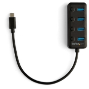 Picture of StarTech.com 4 Port USB C Hub - USB-C to 4x USB 3.0 Type-A Ports with Individual On/Off Port Switches - SuperSpeed 5Gbps USB 3.1/3.2 Gen 1 - USB Bus Powered - Portable - 25cm Attached Cable~4 Port USB C Hub - USB-C to 4x USB 3.0 Type-A Ports with Individual On/Off Port Switches - SuperSpeed USB 3.2 Gen 1 (5Gbps) - USB Bus Powered - Portable - 10" Attached Cable