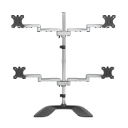 Picture of StarTech.com Desktop Quad Monitor Stand - Ergonomic VESA 4 Monitor Arm (2x2) up to 32" - Free Standing Articulating Universal Pole Mount - Height Adjustable/Tilt/Swivel/Rotate - Silver