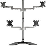 Picture of StarTech.com Desktop Quad Monitor Stand - Ergonomic VESA 4 Monitor Arm (2x2) up to 32" - Free Standing Articulating Universal Pole Mount - Height Adjustable/Tilt/Swivel/Rotate - Silver