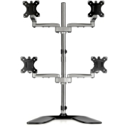 Picture of StarTech.com Desktop Quad Monitor Stand - Ergonomic VESA 4 Monitor Arm (2x2) up to 32" - Free Standing Articulating Universal Pole Mount - Height Adjustable/Tilt/Swivel/Rotate - Silver