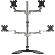 Picture of StarTech.com Desktop Quad Monitor Stand - Ergonomic VESA 4 Monitor Arm (2x2) up to 32" - Free Standing Articulating Universal Pole Mount - Height Adjustable/Tilt/Swivel/Rotate - Silver