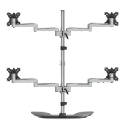 Picture of StarTech.com Desktop Quad Monitor Stand - Ergonomic VESA 4 Monitor Arm (2x2) up to 32" - Free Standing Articulating Universal Pole Mount - Height Adjustable/Tilt/Swivel/Rotate - Silver