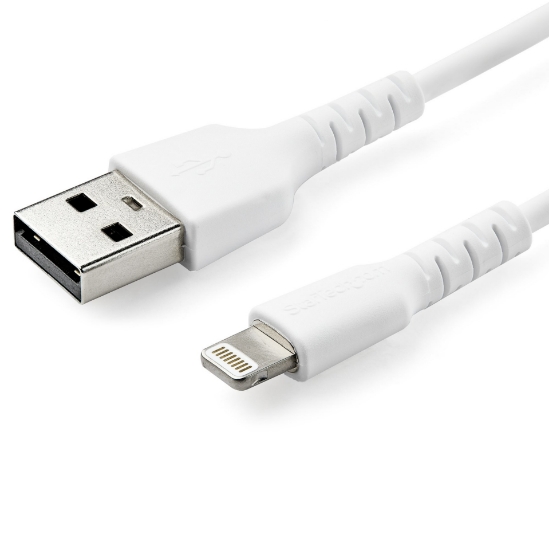Picture of StarTech.com 6 foot (2m) Durable White USB-A to Lightning Cable - Heavy Duty Rugged Aramid Fiber USB Type A to Lightning Charger/Sync Power Cord - Apple MFi Certified iPad/iPhone 12