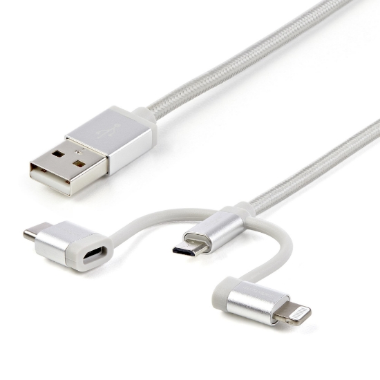 Picture of StarTech.com 1 m (3 ft.) USB Multi Charging Cable - USB to Micro-USB or USB-C or Lightning for iPhone / iPad / iPod / Android - Apple MFi Certified - 3 in 1 USB Charger - Braided