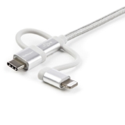 Picture of StarTech.com 1 m (3 ft.) USB Multi Charging Cable - USB to Micro-USB or USB-C or Lightning for iPhone / iPad / iPod / Android - Apple MFi Certified - 3 in 1 USB Charger - Braided