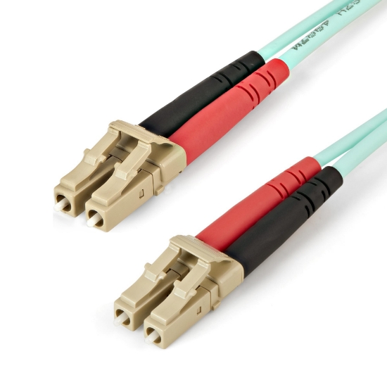 Picture of StarTech.com 1m (3ft) LC/UPC to LC/UPC OM4 Multimode Fiber Optic Cable, 50/125µm LOMMF/VCSEL Zipcord Fiber, 100G, Low Insertion Loss - LSZH Fiber Jumper Cord