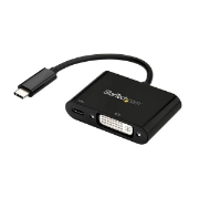 Picture of StarTech.com USB C to DVI Adapter with Power Delivery - 1080p USB Type-C to DVI-D Single Link Video Display Converter w/ Charging - 60W PD Pass-Through - Thunderbolt 3 Compatible - Black