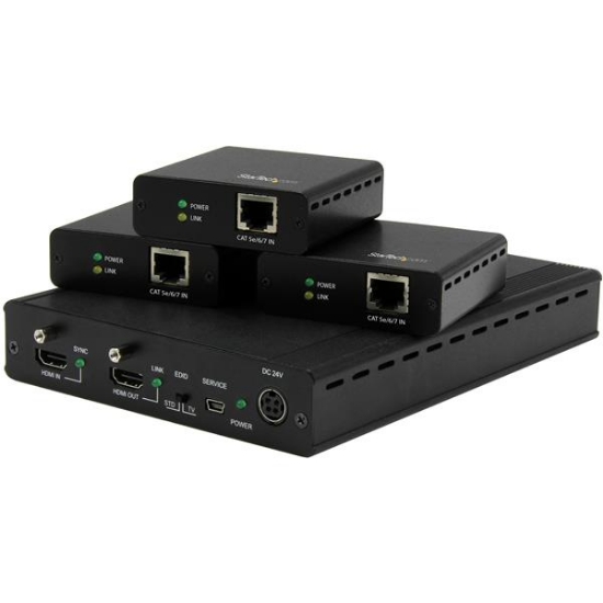 Picture of StarTech.com 3-Port HDBaseT Extender Kit with 3 Receivers - 1x3 HDMI over CAT5e Splitter - Up to 4K