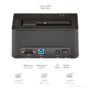 Picture of StarTech.com Single Bay Hard Drive Eraser, Standalone HDD/SSD Sanitizer, USB 3.0 to SATA II (3 Gbps), 9 Erase Modes, LCD Display, Secure Erase Hard Disk Sanitizer Dock, DB-9 Printer Port, TAA Compliant