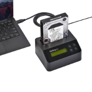 Picture of StarTech.com Single Bay Hard Drive Eraser, Standalone HDD/SSD Sanitizer, USB 3.0 to SATA II (3 Gbps), 9 Erase Modes, LCD Display, Secure Erase Hard Disk Sanitizer Dock, DB-9 Printer Port, TAA Compliant