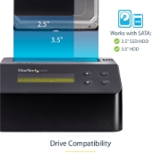 Picture of StarTech.com Single Bay Hard Drive Eraser, Standalone HDD/SSD Sanitizer, USB 3.0 to SATA II (3 Gbps), 9 Erase Modes, LCD Display, Secure Erase Hard Disk Sanitizer Dock, DB-9 Printer Port, TAA Compliant