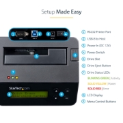 Picture of StarTech.com Single Bay Hard Drive Eraser, Standalone HDD/SSD Sanitizer, USB 3.0 to SATA II (3 Gbps), 9 Erase Modes, LCD Display, Secure Erase Hard Disk Sanitizer Dock, DB-9 Printer Port, TAA Compliant