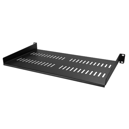 Picture of StarTech.com 1U Server Rack Shelf - Universal Vented Rack Mount Cantilever Tray for 19" Network Equipment Rack & Cabinet - Heavy Duty Steel - Weight Capacity 44lb/20kg - 10" Deep Shelf, Black
