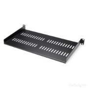 Picture of StarTech.com 1U Server Rack Shelf - Universal Vented Rack Mount Cantilever Tray for 19" Network Equipment Rack & Cabinet - Heavy Duty Steel - Weight Capacity 44lb/20kg - 10" Deep Shelf, Black