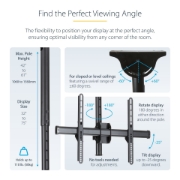 Picture of StarTech.com TV Ceiling Mount - Full-Motion Universal Hanging Single Screen Mount with Adjustable Telescopic Pole - Tilt / Swivel - VESA Bracket for 32”-75" Displays