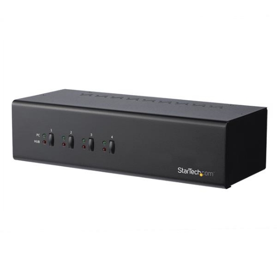 Picture of StarTech.com 4 Port Dual Monitor DVI KVM Switch - Dual Screen Display Compact USB KVM Switch with Integrated USB 3.0 Hub & Audio - Dual View KVM - Dell HP Apple Lenovo - TAA Compliant