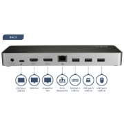 Picture of StarTech.com USB C Dock - Dual Monitor HDMI & DisplayPort 4K 30Hz - USB Type-C Laptop Docking Station 60W Power Delivery, SD, 4-port USB-A 3.0 Hub, GbE, Audio - Thunderbolt 3 Compatible