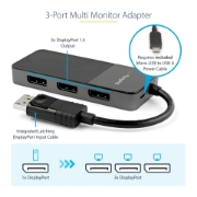 Picture of StarTech.com 3 Port Multi Monitor Adapter - DisplayPort 1.4 to 3x 4K DisplayPort Video Splitter - Dual or Triple 4K - Laptop/Desktop DisplayPort MST Hub for Multiple Monitors - For Windows PCs Only