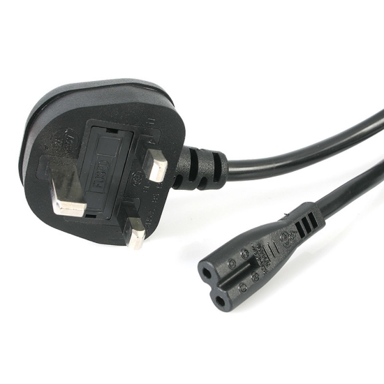 Picture of StarTech.com 3ft (1m) UK Laptop Power Cable, BS 1363 to C7, 2.5A 250V, 18AWG, Black, UK Laptop Replacement Cord, Printer Power Cable, AC Laptop Charger Cord, Laptop Power Brick Cord