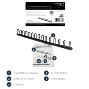 Picture of StarTech.com Vertical Cable Organizer with D-Ring Hooks - 0U - 2.8ft.
