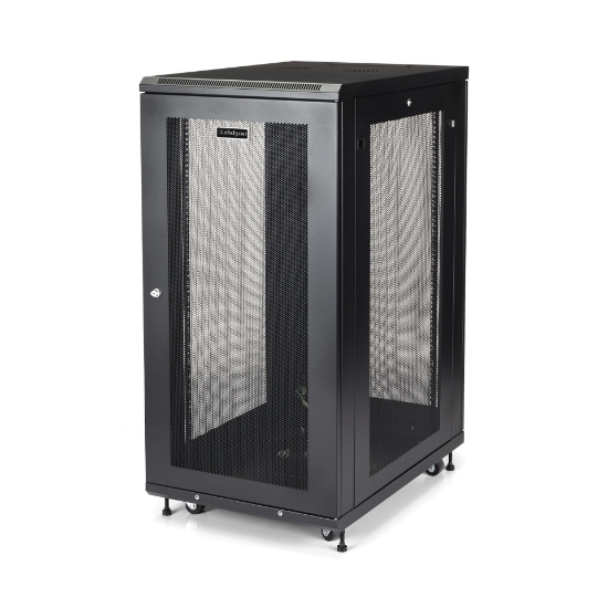Picture of StarTech.com 4-Post 24U Server Rack Cabinet, Lockable 19" Data Rack Cabinet for Computer / AV / IT Equipment, Office / Home Network Rack with Casters & Adjustable Mounting Rails