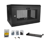 Picture of StarTech.com 2-Post 6U Wall Mount Network Cabinet with 1U Shelf, 19" Wall-Mounted Server Rack for Data / Networking / AV / Electronics / Computer Equipment, Small Vented Rack Enclosure
