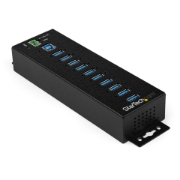 Picture of StarTech.com 10-Port USB 3.0 Hub with Power Adapter - Metal Industrial USB-A Hub with ESD & 350W Surge Protection - Din/Wall/Desk Mountable - High Speed USB 3.2 Gen 1 (5Gbps) Hub