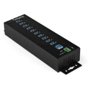 Picture of StarTech.com 10-Port USB 3.0 Hub with Power Adapter - Metal Industrial USB-A Hub with ESD & 350W Surge Protection - Din/Wall/Desk Mountable - High Speed USB 3.2 Gen 1 (5Gbps) Hub