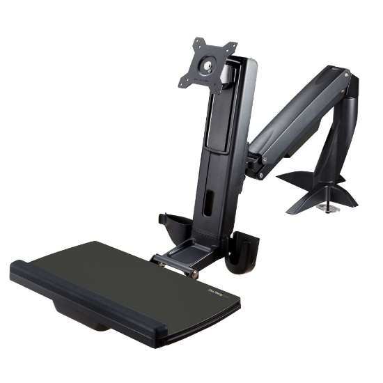 Picture of StarTech.com Sit Stand Monitor Arm - Desk Mount Adjustable Sit-Stand Workstation Arm for Single 34" VESA Mount Display - Ergonomic Articulating Standing Desk Converter with Keyboard Tray
