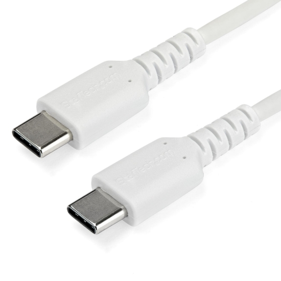 Picture of StarTech.com 1m USB C Charging Cable - Durable Fast Charge & Sync USB 2.0 Type C to USB C Laptop Charger Cord - TPE Jacket Aramid Fiber M/M 60W White - Samsung S10 S20 iPad Pro MS Surface