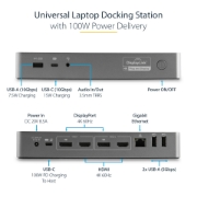 Picture of StarTech.com Universal Laptop Docking Station, Hybrid USB-C & USB-A Dock, Dual 4K DP & HDMI, 100W PD, Mac / Windows / Chrome OS, 4x USB 5Gbps Hub, GbE
