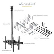 Picture of StarTech.com Dual TV Ceiling Mount - Back-to-Back Heavy Duty Hanging Dual Screen Mount with Adjustable Telescopic Pole - Tilt/Swivel/Rotate - VESA Bracket for 32”-75" Displays