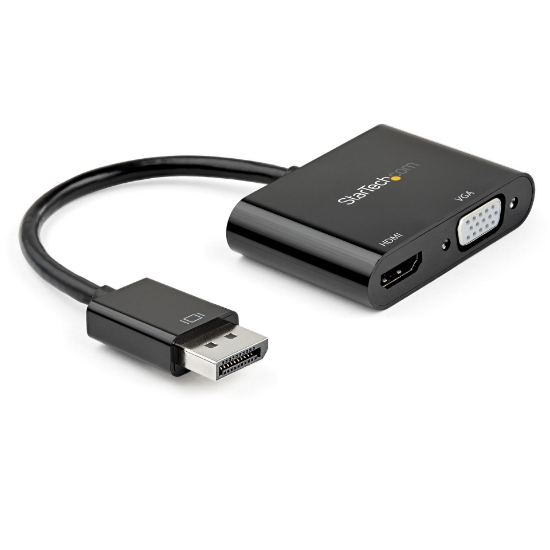 Picture of StarTech.com DisplayPort to HDMI VGA Adapter - DisplayPort 1.2 HBR2 to HDMI 2.0 (4K 60Hz) or VGA 1080p Converter Dongle - DP to HDMI or VGA Monitor Adapter - Digital Video Display Adapter