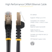 Picture of StarTech.com 0.50m CAT6a Ethernet Cable - 10 Gigabit Shielded Snagless RJ45 100W PoE Patch Cord - 10GbE STP Network Cable w/Strain Relief - Black Fluke Tested/Wiring is UL Certified/TIA