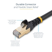 Picture of StarTech.com 0.50m CAT6a Ethernet Cable - 10 Gigabit Shielded Snagless RJ45 100W PoE Patch Cord - 10GbE STP Network Cable w/Strain Relief - Black Fluke Tested/Wiring is UL Certified/TIA