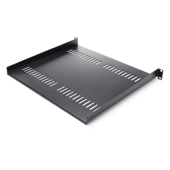 Picture of StarTech.com 1U Server Rack Shelf - Universal Vented Rack Mount Cantilever Tray for 19" Network Equipment Rack & Cabinet - Heavy Duty Steel – Weight Capacity 44lb/20kg - 16" Deep Shelf, Black