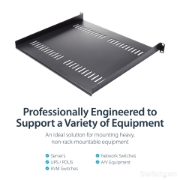 Picture of StarTech.com 1U Server Rack Shelf - Universal Vented Rack Mount Cantilever Tray for 19" Network Equipment Rack & Cabinet - Heavy Duty Steel – Weight Capacity 44lb/20kg - 16" Deep Shelf, Black