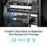 Picture of StarTech.com 1U Server Rack Shelf - Universal Vented Rack Mount Cantilever Tray for 19" Network Equipment Rack & Cabinet - Heavy Duty Steel – Weight Capacity 44lb/20kg - 16" Deep Shelf, Black