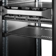Picture of StarTech.com 1U Server Rack Shelf - Universal Vented Rack Mount Cantilever Tray for 19" Network Equipment Rack & Cabinet - Heavy Duty Steel – Weight Capacity 44lb/20kg - 16" Deep Shelf, Black