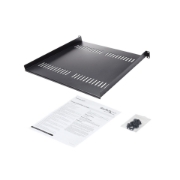 Picture of StarTech.com 1U Server Rack Shelf - Universal Vented Rack Mount Cantilever Tray for 19" Network Equipment Rack & Cabinet - Heavy Duty Steel – Weight Capacity 44lb/20kg - 16" Deep Shelf, Black
