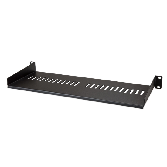 Picture of StarTech.com 1U Server Rack Shelf - Universal Vented Rack Mount Cantilever Tray for 19" Network Equipment Rack & Cabinet - Heavy Duty Steel – Weight Capacity 44lb/20kg - 7" Deep Shelf, Black