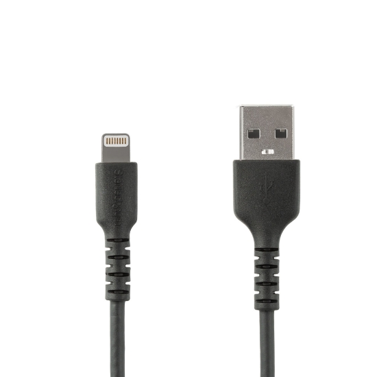 Picture of StarTech.com 3 foot (1m) Durable Black USB-A to Lightning Cable - Heavy Duty Rugged Aramid Fiber USB Type A to Lightning Charger/Sync Power Cord - Apple MFi Certified iPad/iPhone 12