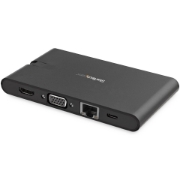 Picture of StarTech.com USB C Multiport Adapter - USB Type-C Mini Dock with HDMI 4K or VGA 1080p Video - 100W Power Delivery Passthrough, 3-port USB 3.0 Hub, GbE, SD & MicroSD - Laptop Travel Dock