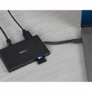 Picture of StarTech.com USB C Multiport Adapter - USB Type-C Mini Dock with HDMI 4K or VGA 1080p Video - 100W Power Delivery Passthrough, 3-port USB 3.0 Hub, GbE, SD & MicroSD - Laptop Travel Dock